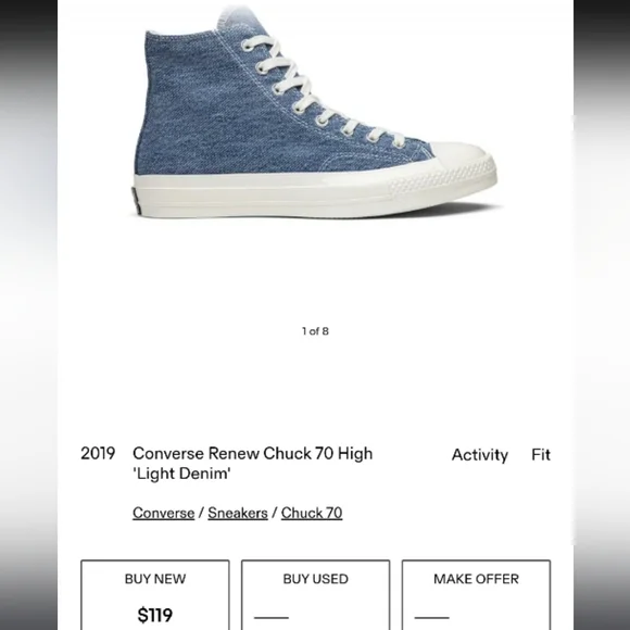 Converse Chuck 70 Taylor Renew High Top All Star Denim Blue Sneaker 11 Men 9 - Picture 11 of 14